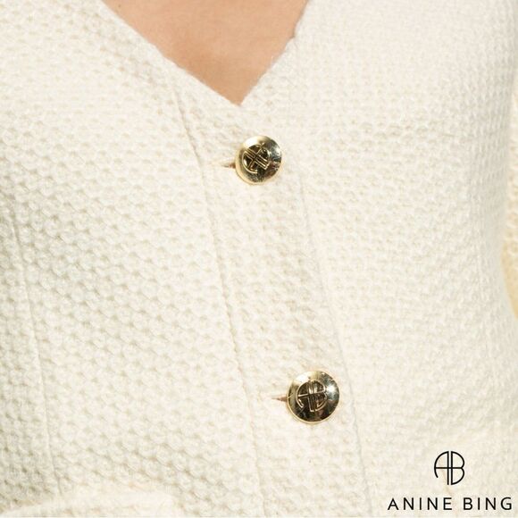 Anine Bing **NWT** Anitta V Neck Woven Jacket in Ivory / White / Cream - Picture 7 of 16